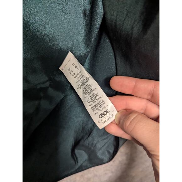 ASOS Structured Drape Wrap Midi Dress puff Sleeve Green - Size 8 Holiday Party - Picture 8 of 11